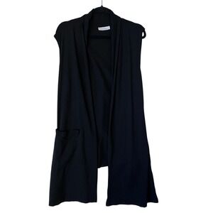 Bryn Walker Black Sleeveless Organic Cotton Long Duster Open Front Pockets Small